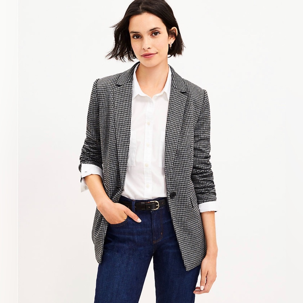 LOFT Women’s Houndstooth Long Modern Blazer, Size 8